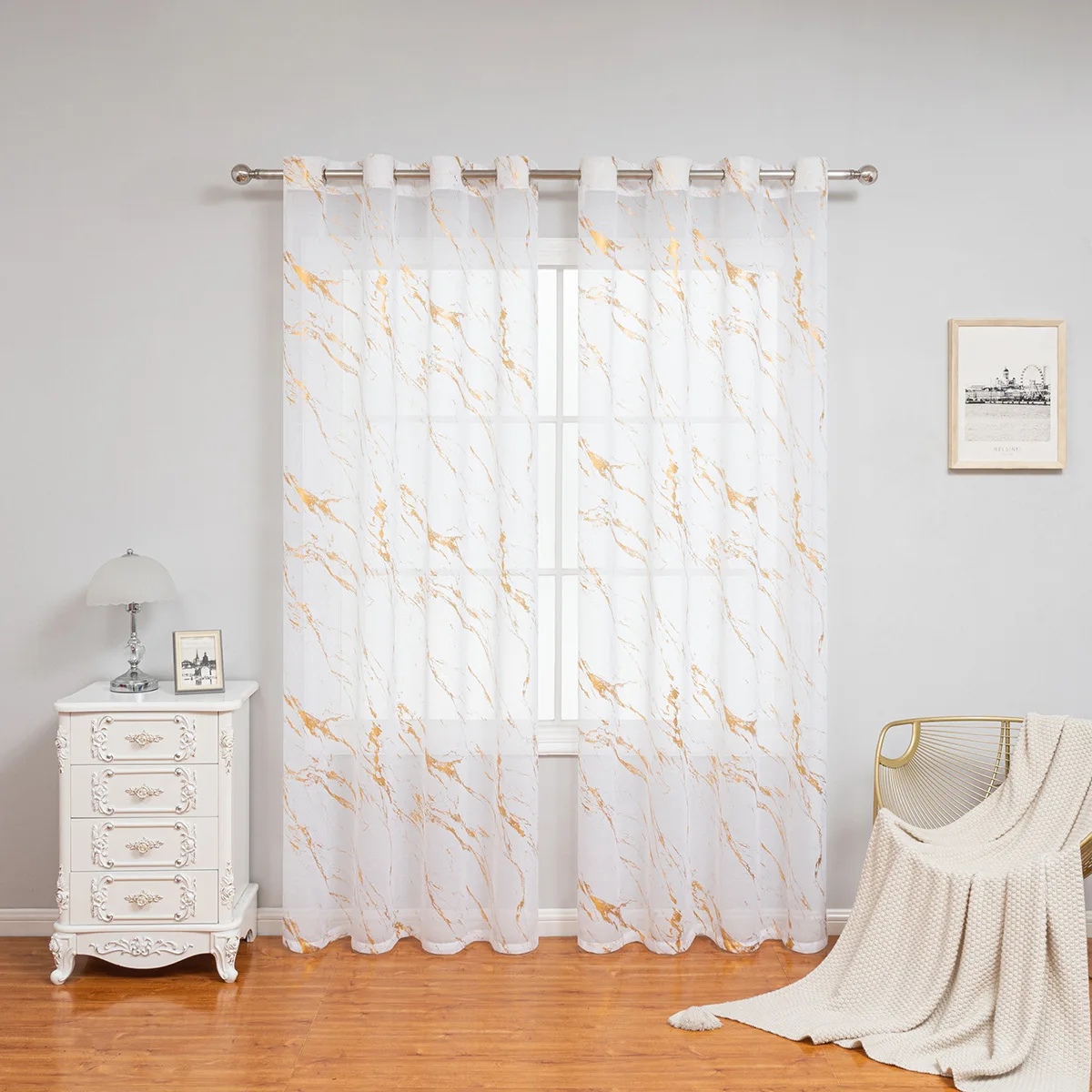 Finished curtain custom wholesale bronzed marble line curtain living room semi-blackout screen curtain