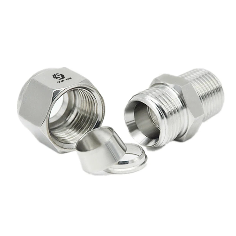Stainless steel male connector fitting compression tube fitting double ferrule tube fitting 3/8inh NPT