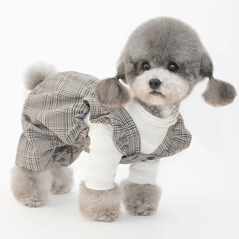 New Seasonal Fashion Pet Overalls Retro Plaid Dog and Cat Pumpkin Pants