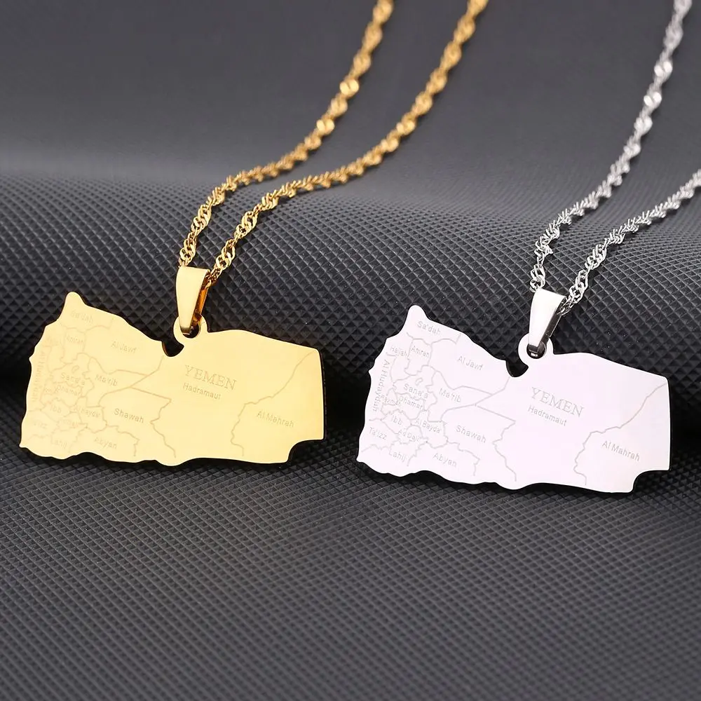 Stainless Steel Yemen Map Flag Necklace 18k Gold Plated Yemen Products Necklace Custom World Country Map Necklace