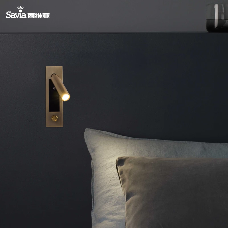 
Saiva LED COB Aluminum Alloy Brass Decorative Bedside Reading Light Wall Lamp Recessed Mount With On Off Switch For Indoor Home 
