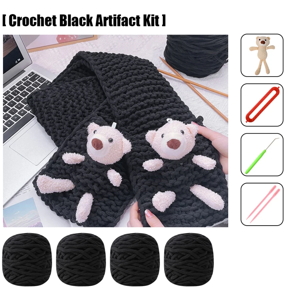 Autumn Winter Two-Piece Set for Boys and Girls Winter Warm Woolen Bear Beanie Hat and Scarf Crochet Scarf Kit