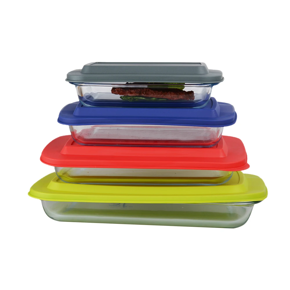 High borosilicate glass baking dish with lid glass bakeware oven pan colourful PP lid setHot sale products