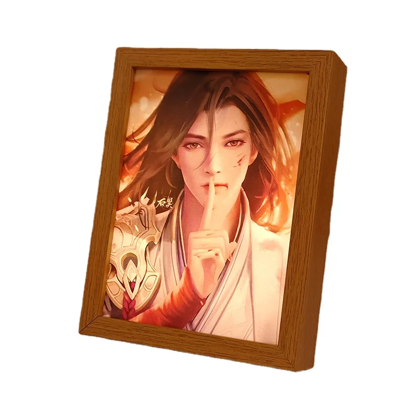 Anime Character Printed Design Lightbox Lamp Wood Frame Paper Cut Light Box Photo Frame With Light LED Light Painting