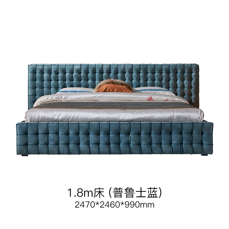Luxury Italian Design Modern Bedroom Furniture Suede Leather Bed Frame in King Size Queen Bed for Hotels