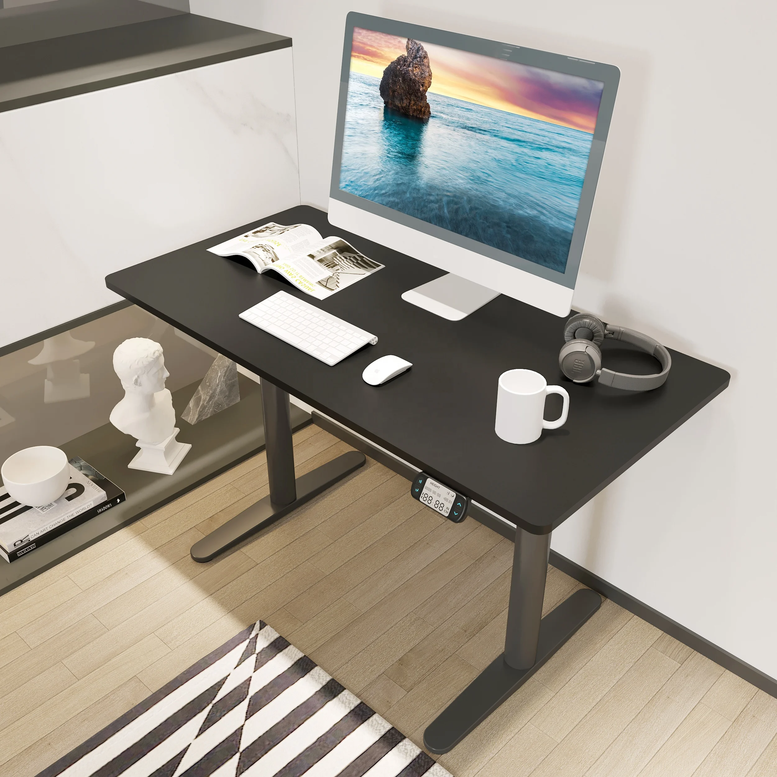 V-mounts office executive desk adjustable height electric desk with 2-section round column VM-JSD2-03-1P