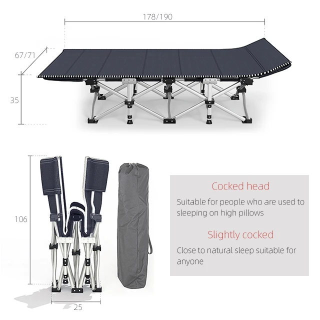 China portable outdoor leisure folding camping bed metal steel pipes camping arm cot bed for sale