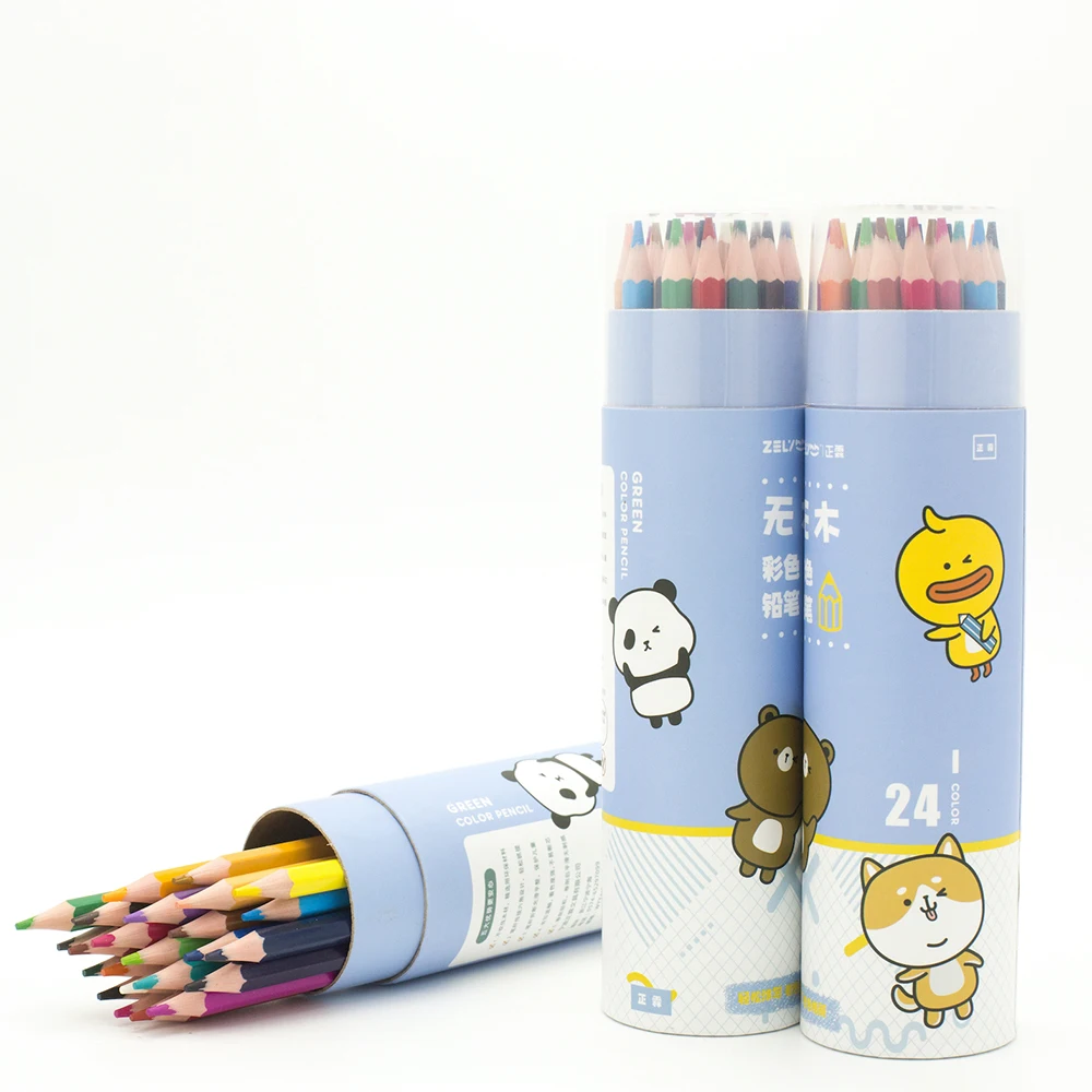 Высококачественные деревянные карандаши 12 цветов, Набор цветных карандашей на заказ с мультяшной круглой коробкой цветных карандашей в качестве подарка для детей