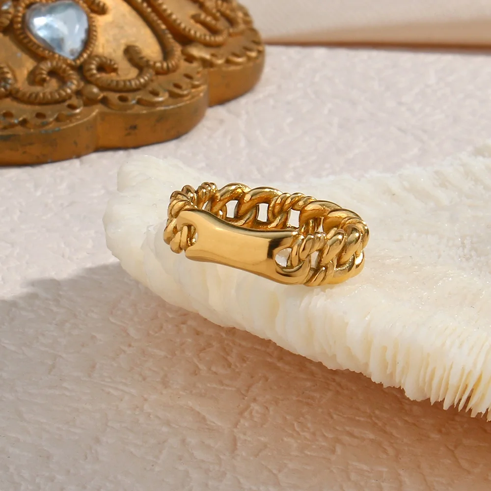 Cuban Chain Link Ring Custom Band Ring Stainless Steel Gold Plated Name Plate Necklace Custom Jewelry