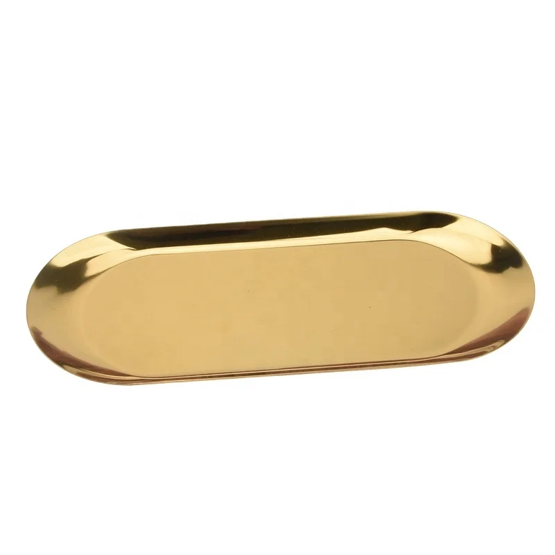 Wholesale metal small serving tray jewelry dessert steak fruit food dinner dishes stainless steel oval plate