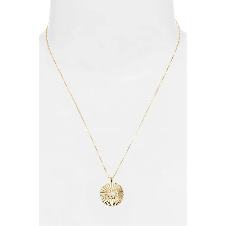 Gemnel fashionable silver chain white opal sun coin charm opal necklace gold