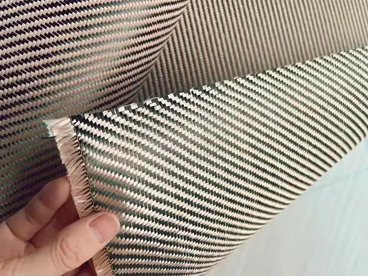 tube gold toray chopped yellow kevlar and carbon fiber mixed fabric solid hybrid carbon kevlar cloth 100d/3k 200gsm