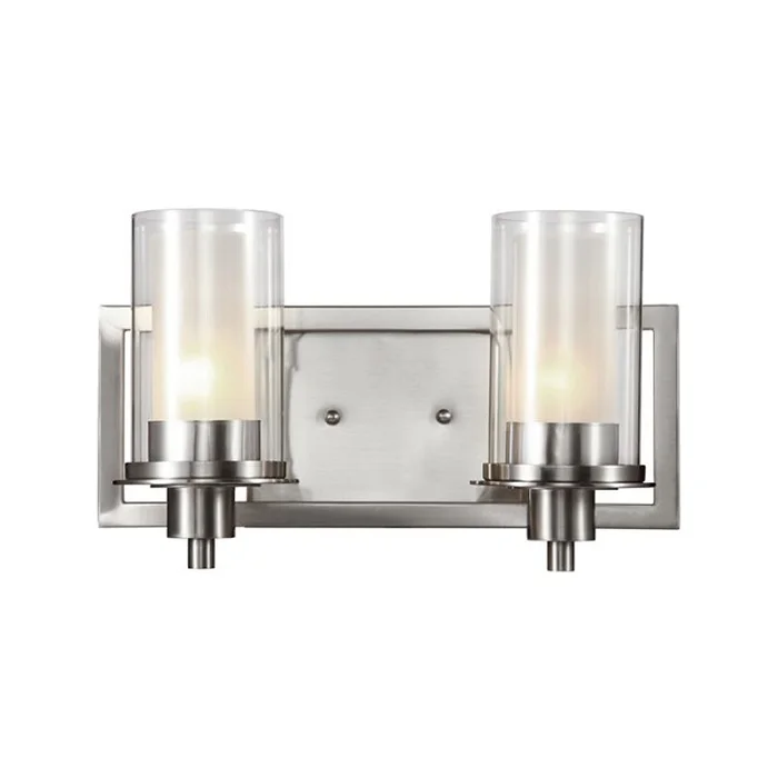 Popular Vanity Wall Mounted lamp 2-Globe Glass Clear & Frosted Brushed Nickel E26 bulb UL ETL Listed