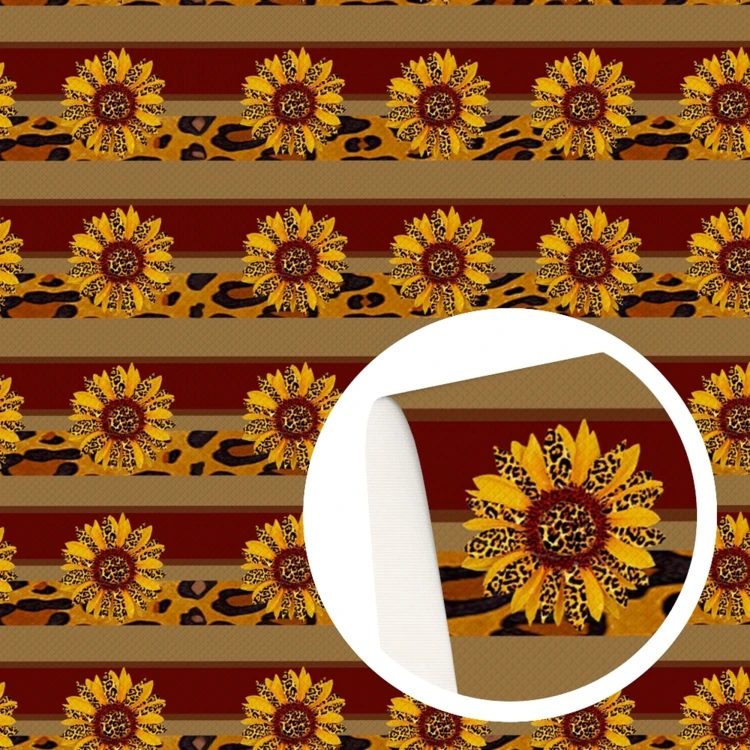 Sunflower Floral Printed Faux Leather Sheets Synthetic Leather Fabric Roll 30x140cm for DIY Handmade Pouches Bags 34537