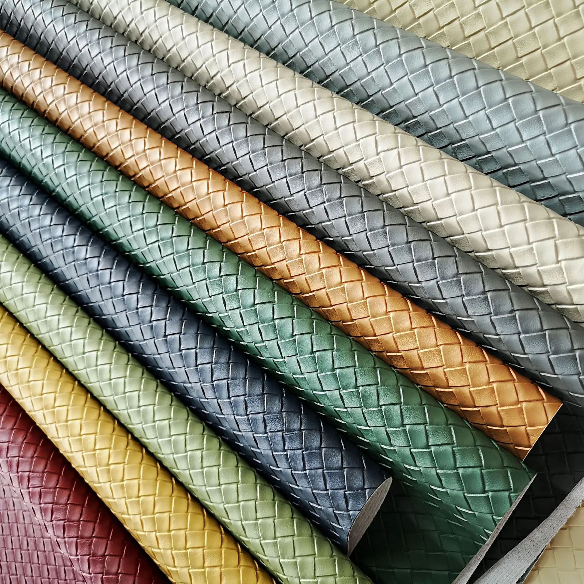 Waterproof 1mm Plaid Vinyl Fabric Artificial Faux Synthetic Weave PVC Leather for Bags Shoes Wallet Notebook Phone Case Cover