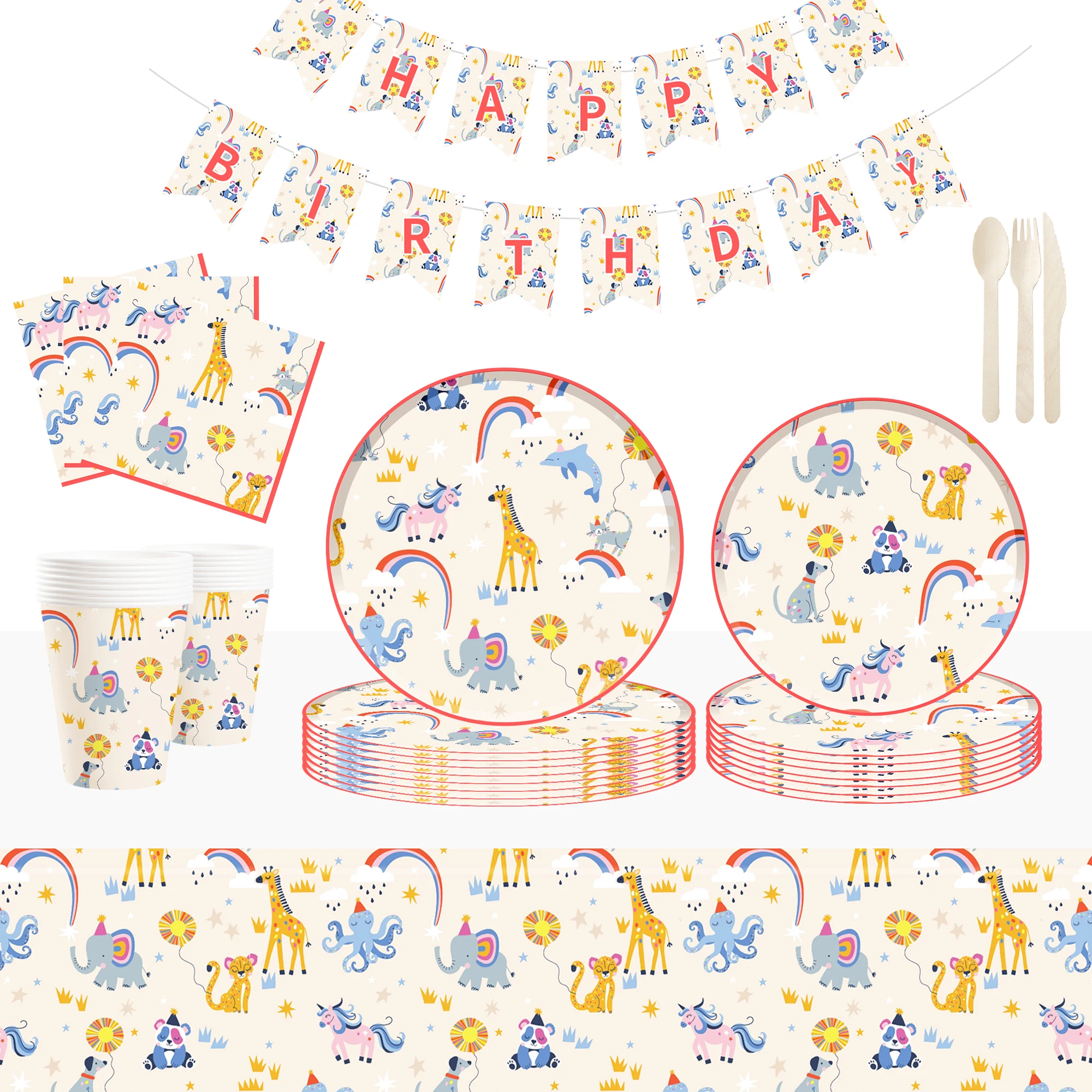 wisdom Animals Theme Birthday Party Tableware Birthday Party Decorations Animals Baby Shower Disposable Plates Napkins