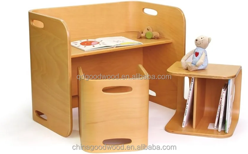 Kids U-shaped birch plywood table and chair set learning study desk multi-function kids furniture school chair
