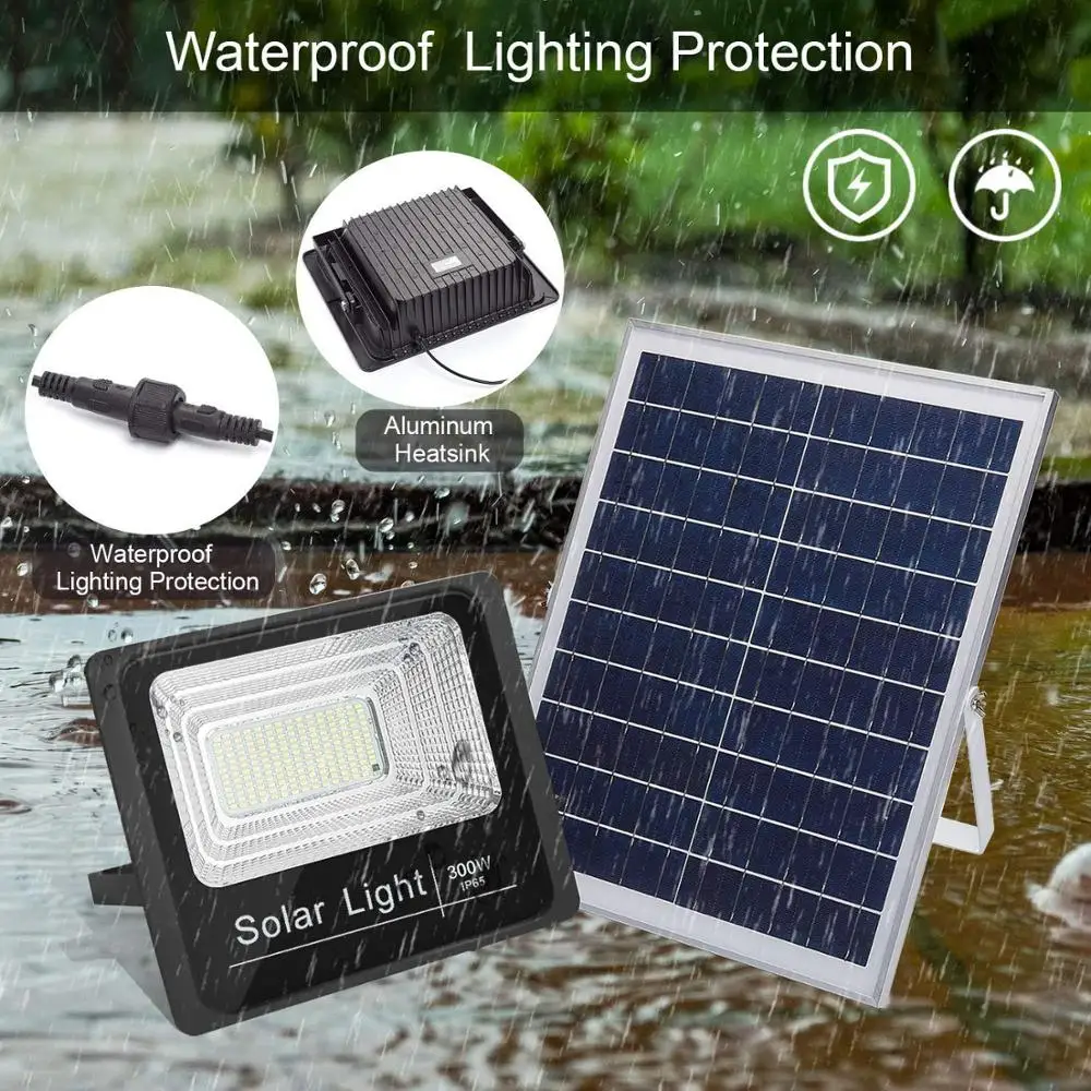 
300W Solar Flood Lights, 6500 Lumens LED Outdoor IP67 Waterproof with Remote Control 