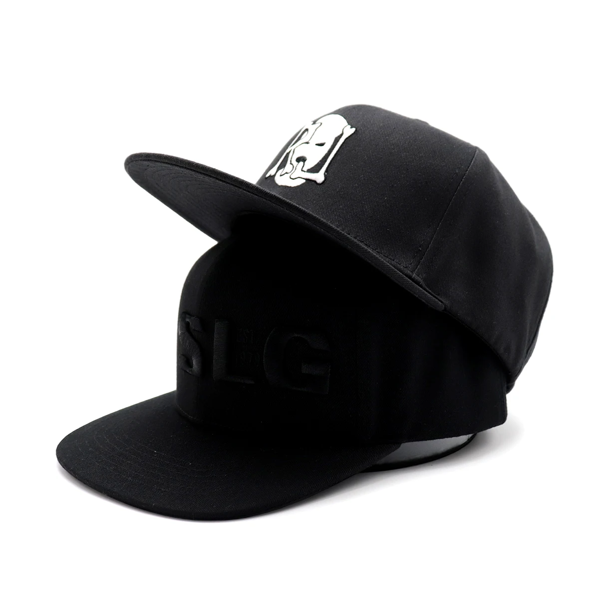 Embroidery Logo flat bill 6 panel high quality cotton twill custom snapback hat black