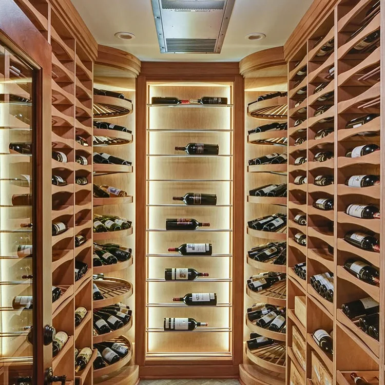 Elegant Solid Wood Wine Cellar Cabinet with LED Lighting and Advanced Cooling System Perfect for Wine Enthusiasts and Collectors