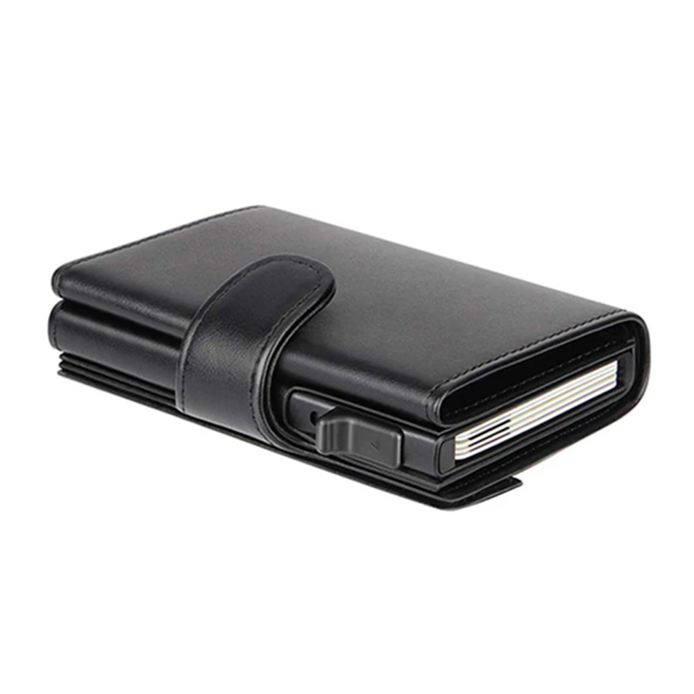 Multifunctional Metal Aluminum Box Pop Up Wallet Leather Id Card Holder Rfid