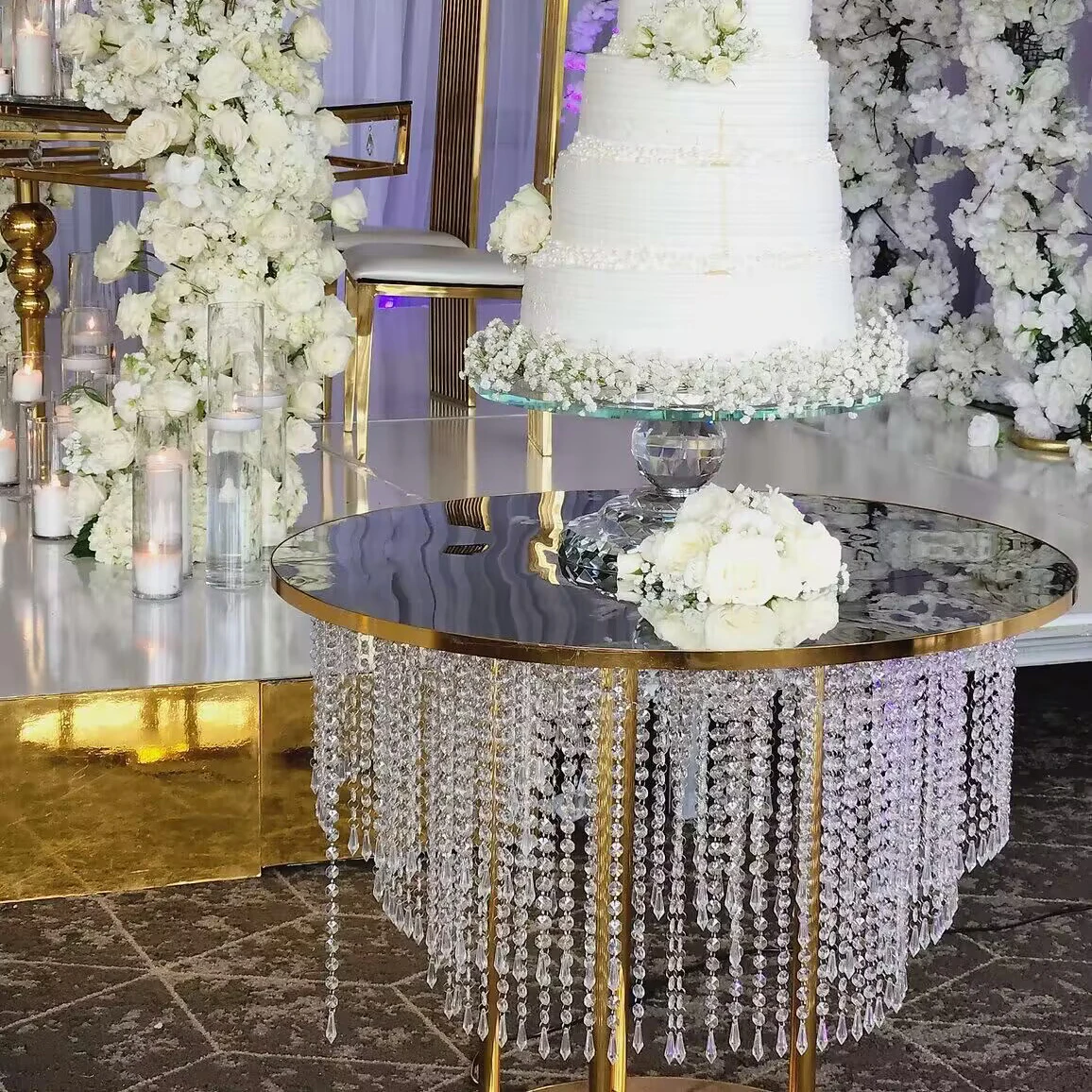 Crystal bead curtain cake table wedding decoration table metal with lighting wedding crystal cake table