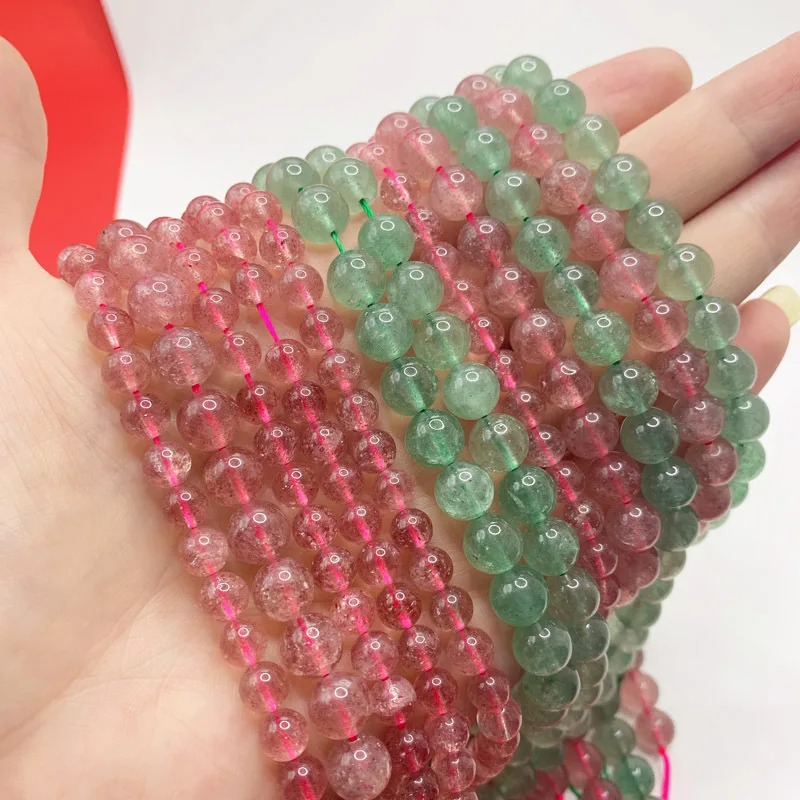 5a Natural Strawberry Quartz Beads Polished Round Ball Strands for Bracelet Making