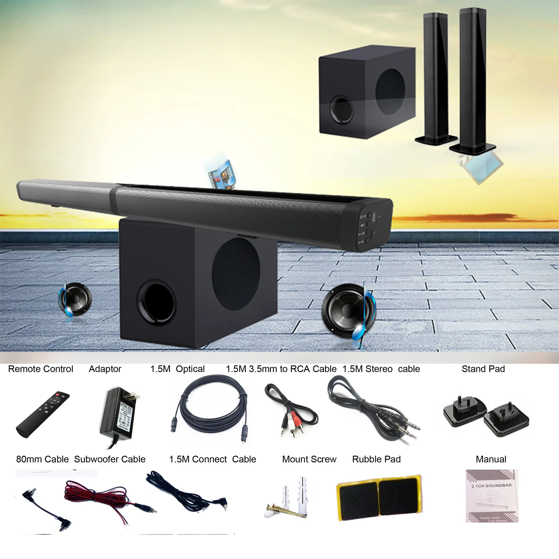 Home Theater System 3D Surround tv wired subwoofer smart soundbar speaker 300 tv sound bar surround