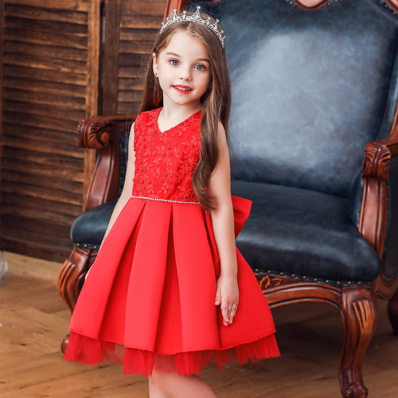 Custom Embroidery Pink Ball Gown Flower Princess Birthday Party Dress Matching Girl with Hard Net