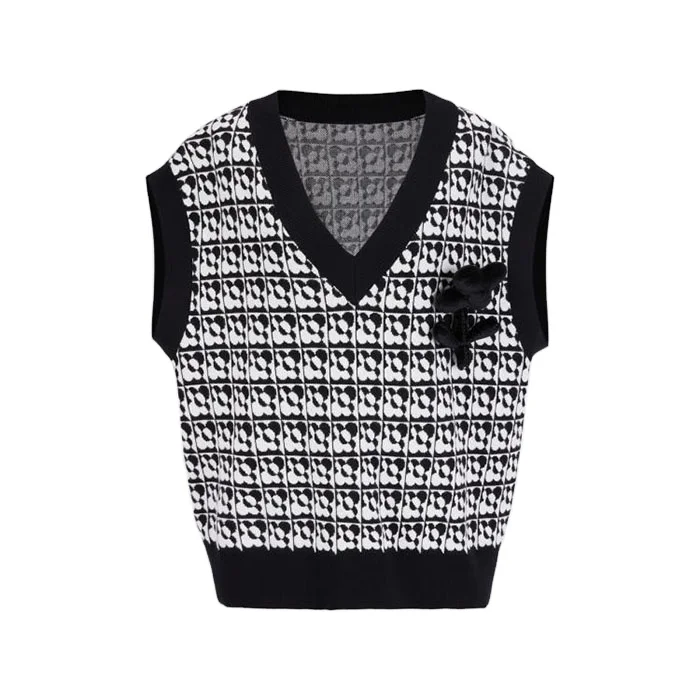 Custom elegant flower V-neck sleeveless knit sweater vest for women