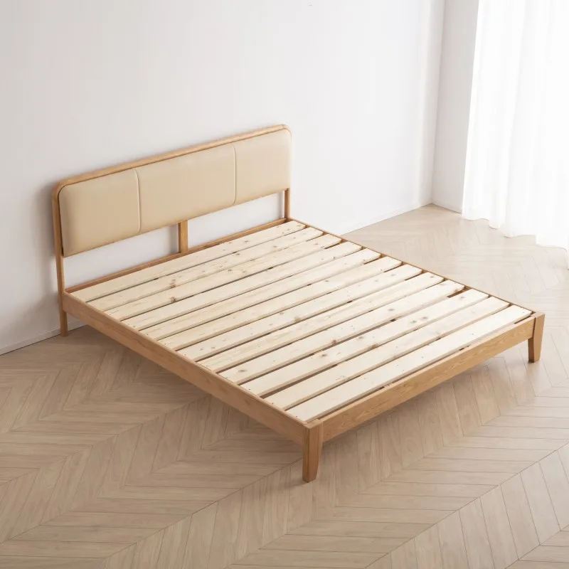 Modern Style Nordic Bed  Solid Wood Home King Bed Minimal Design Wooden Bed