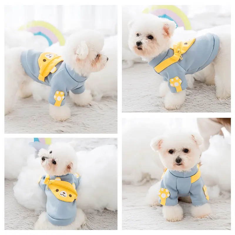 Spring Autumn Dog Casual Wear With Bear Backpack Two-legged Pet Casual Dress Clothes