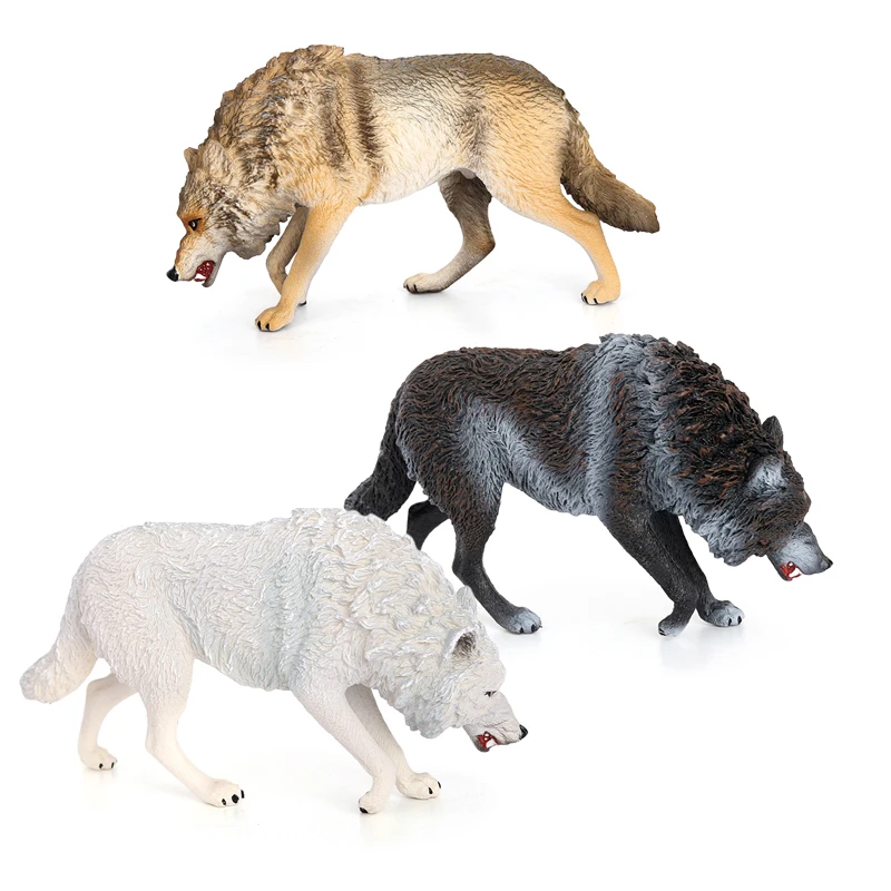 Wholesale Solid PVC Simulation Statue Model North American Gray Wolf Animal Figurines Toys
