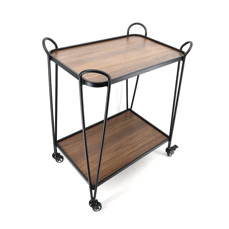 2 Tier Movable Kitchen serving bar cart trolley wood with 4 wheels