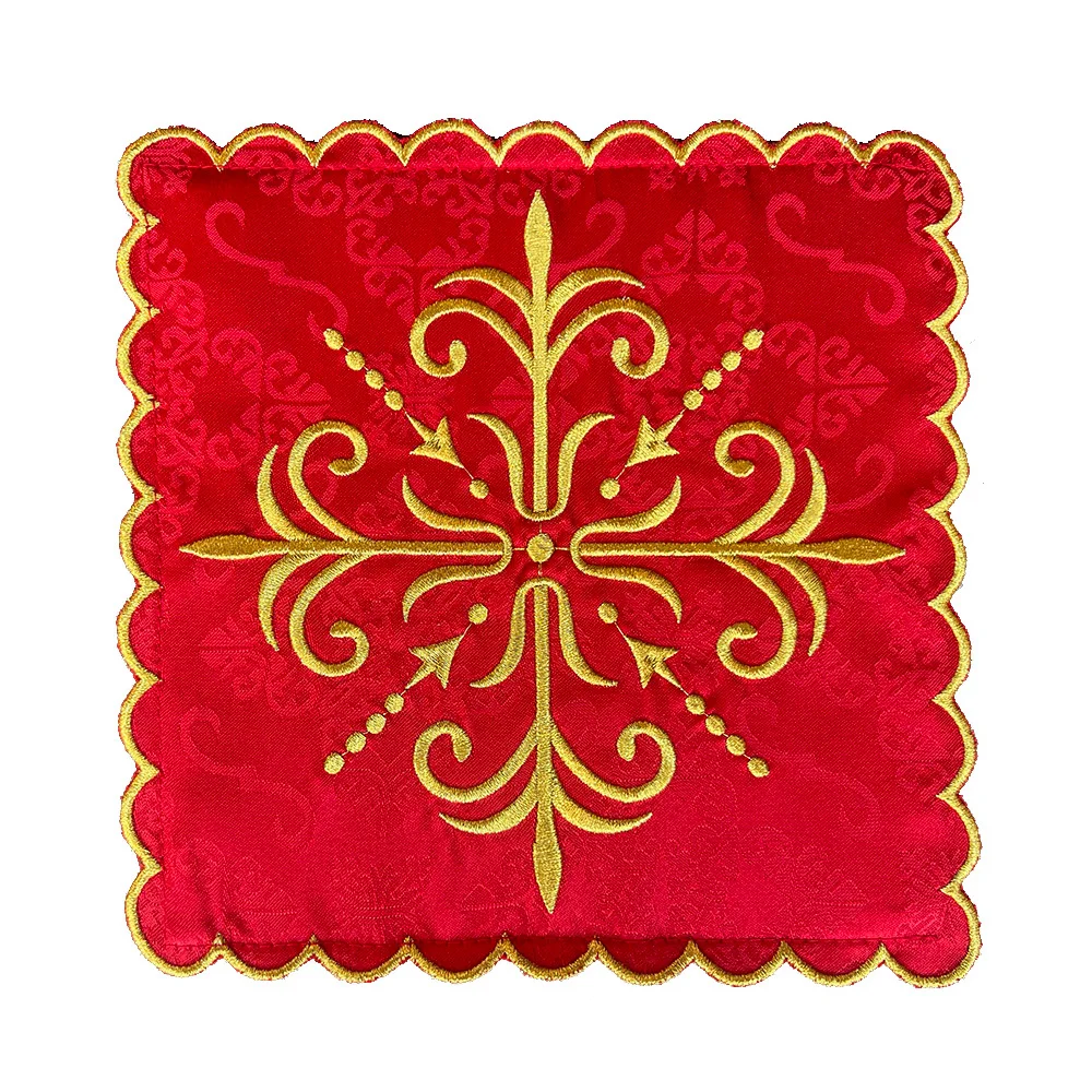 Red Chalice Pall with Cross jacquard