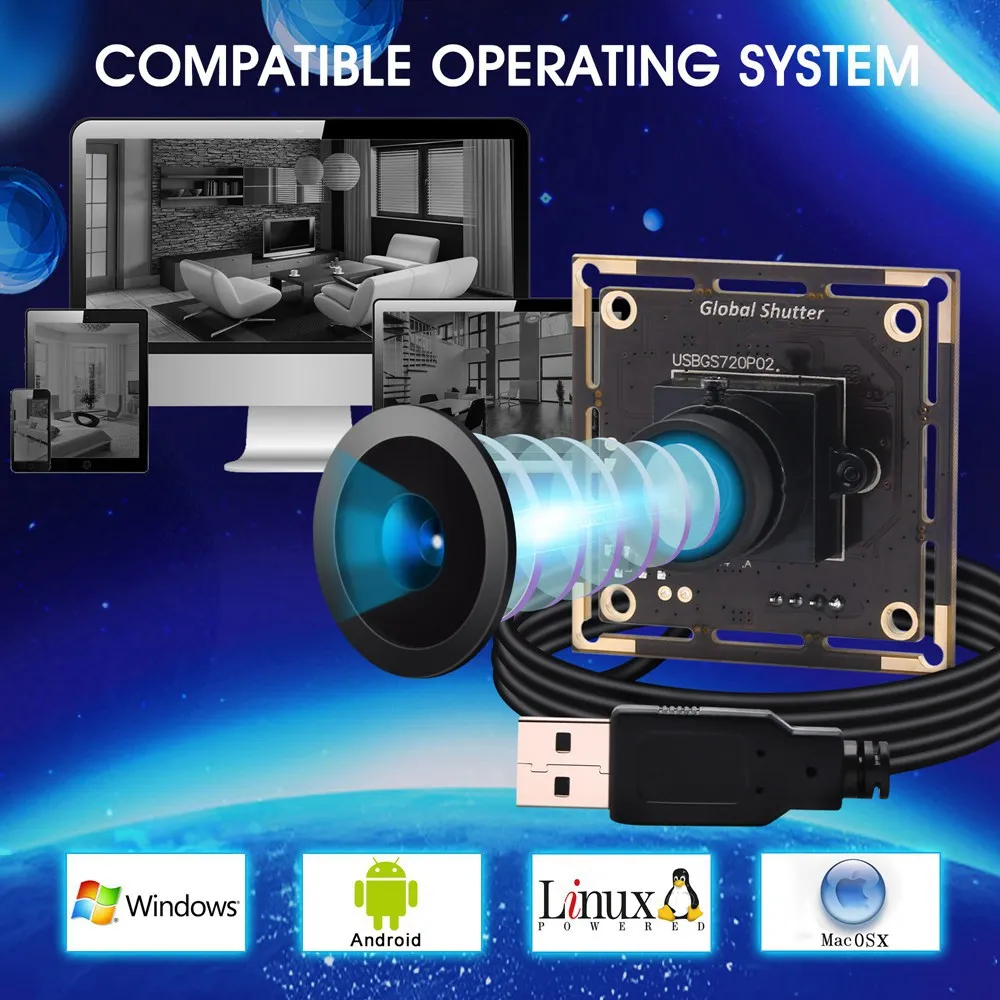 ELP Global Shutter USB Camera High Frame Rate 720P 60fps Webcam Snap without shadow Camera Module for barcode scanner