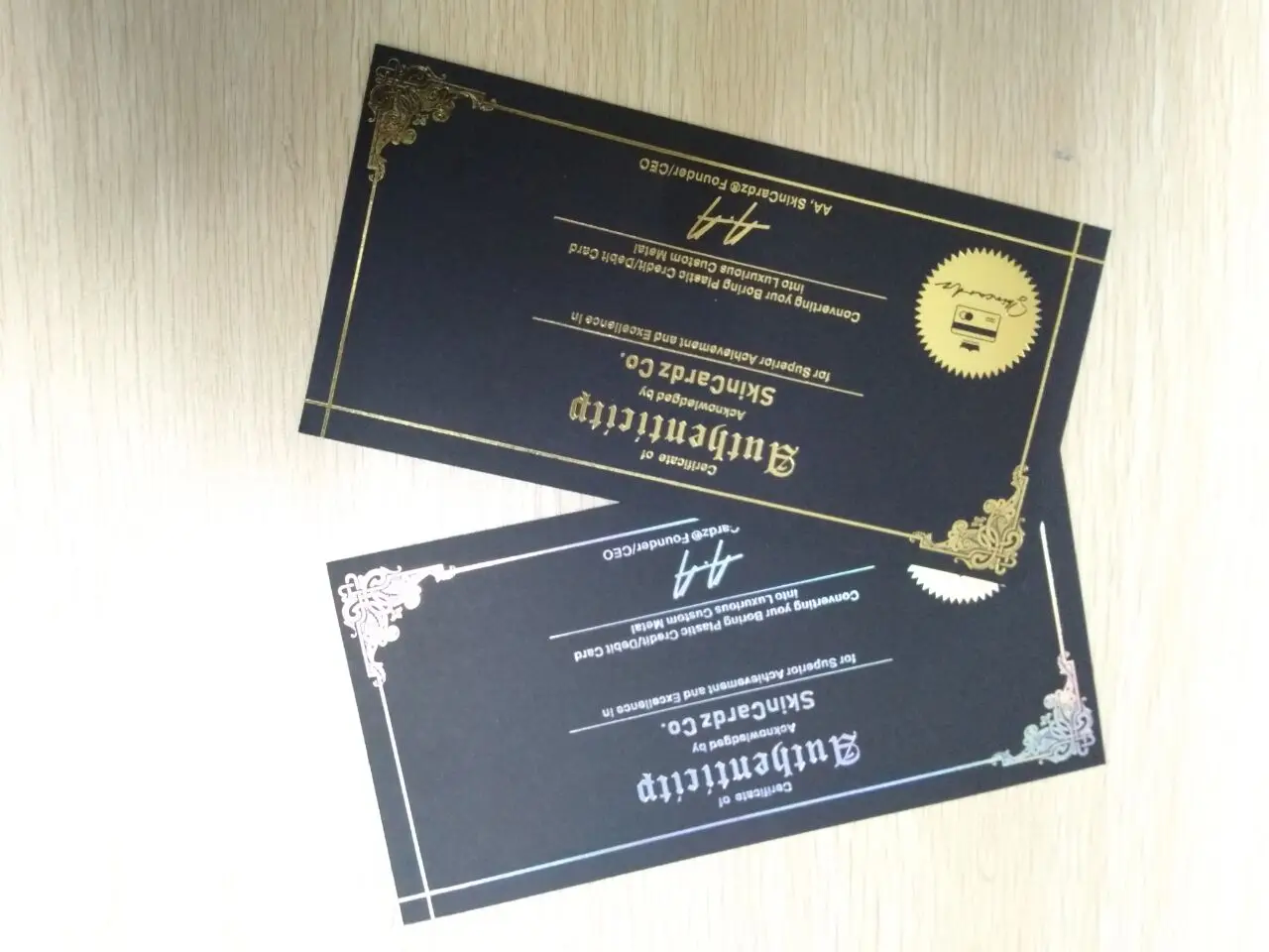 GOLD/SILVER hot stamping foil authentic original paper card certificate