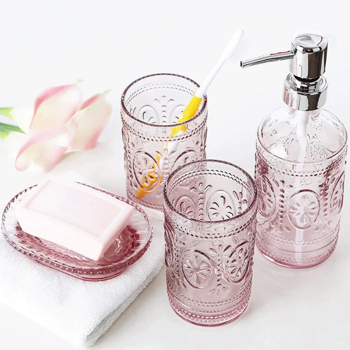 Luxury designer 3 pieces glass antique bathroom accessories set Bathroom Products Accessories