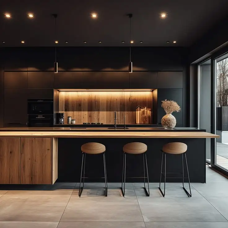 Высококачественный Ультра черный кухонный шкаф со стеклянной дверью Современная полная мебель включая шарнирный кран дизайн