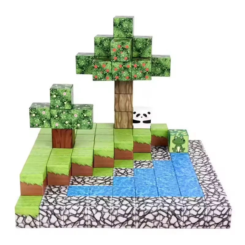 Hot sale Custom Montessori 3D Magnetic Cube Building Blocks for kids Ages 3-5 Preschool Learning Toys My Building World Bricks