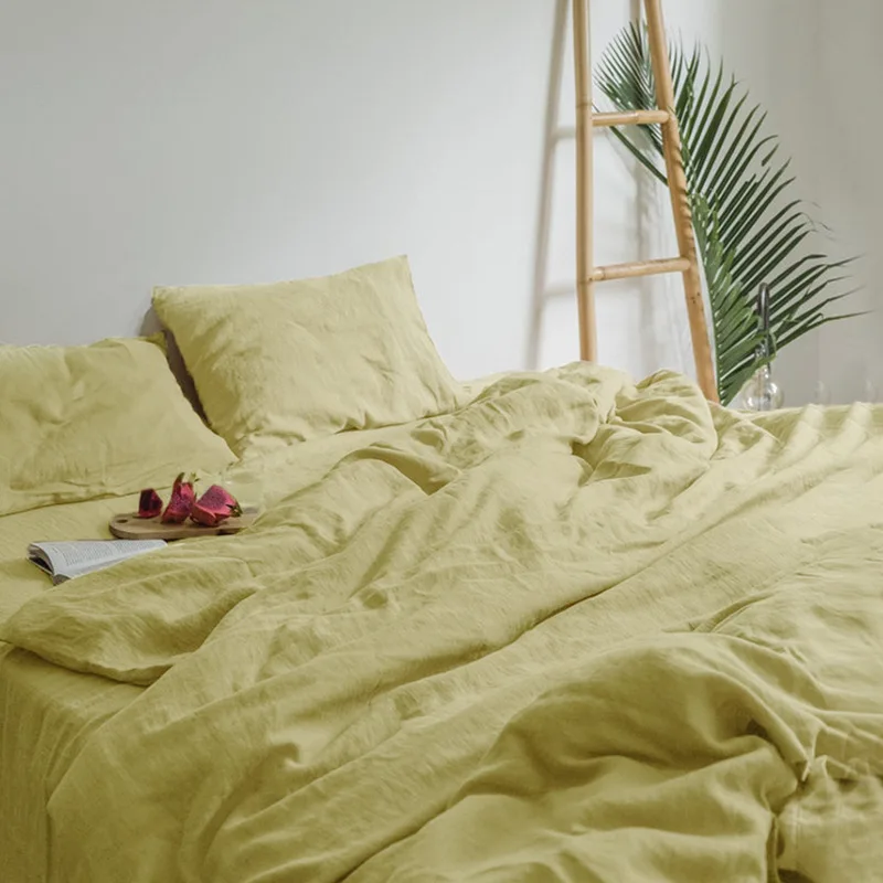 GOTS Certificate Ultra Soft 100% Orginal Flax Linen Bed Sheet Set 100% French Linen Duvet Cover Set
