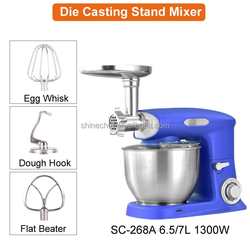 Pure Copper Motor Metal Die Casting Housing Kitchen Dough Cake Mixer Heavy Duty Stand Food Mixer With Meat Grinder