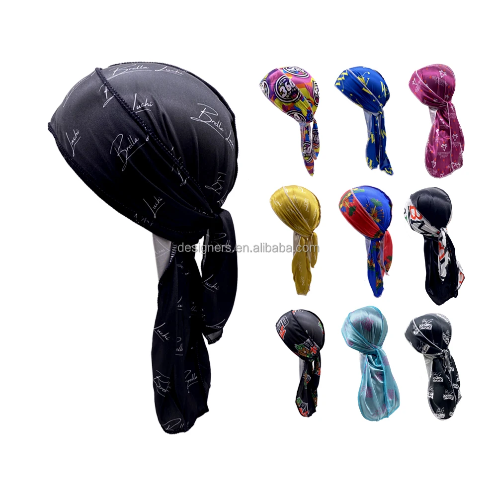 Customized silky satin shining designer rag shining custom logo turban rag custom durag for men and women