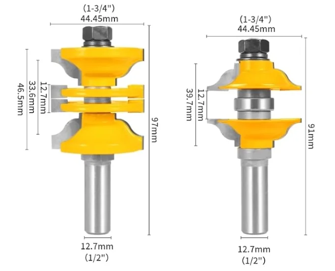 CNC Control 0.5 Inch Rail & Frame Router Bit Set Door Cutter Series Milling Application 2 round Overrail and Frame Router Bit
