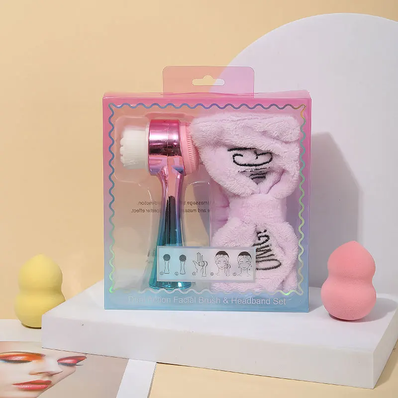 Double Head Natural Facial Massager Jade Roller Gua Sha Electric Handheld Cleaning Brush Face Massage