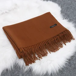 Pure Scarf Winter Warm Cashmere Women Long Pashmina Foulard Female Scarves Lady Tassel Shawl Wraps 2023 Design New R1833