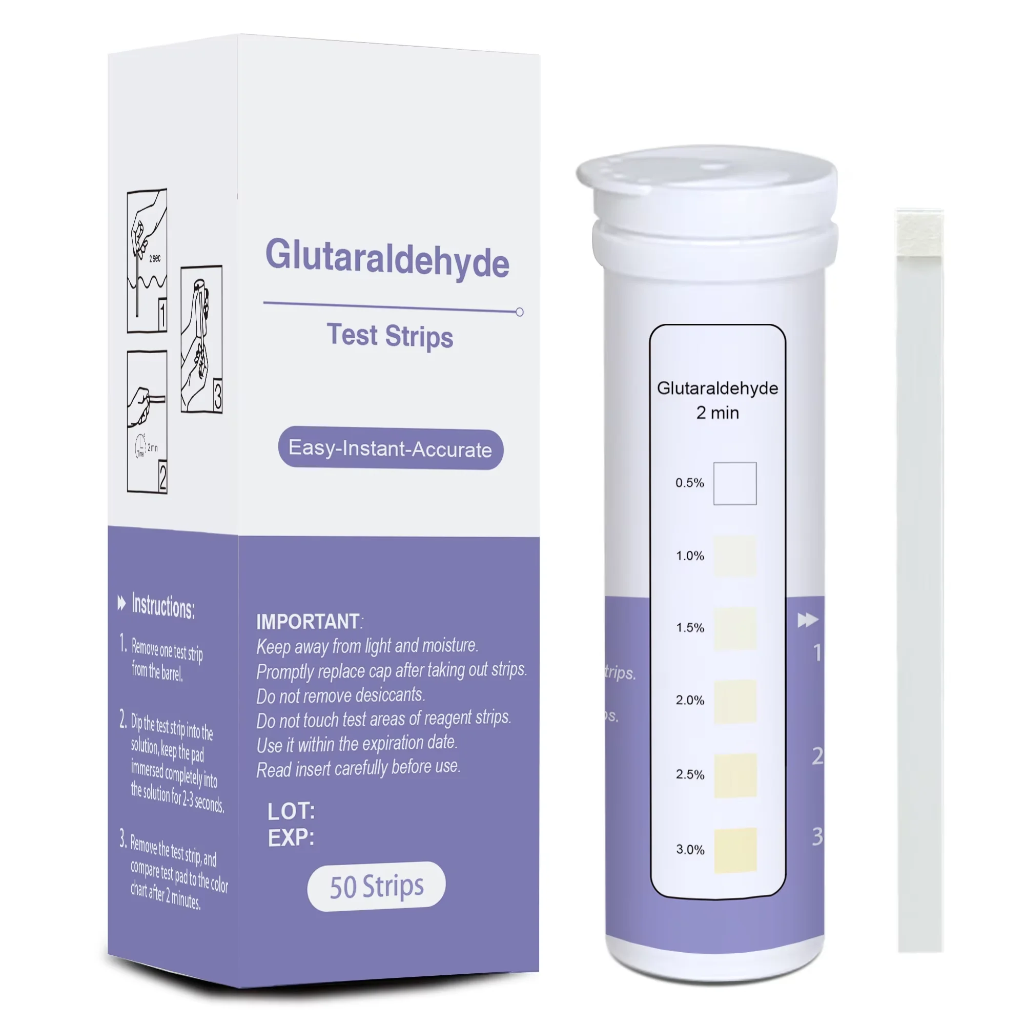 Professional hospital use glutaraldehyde concentration test strips