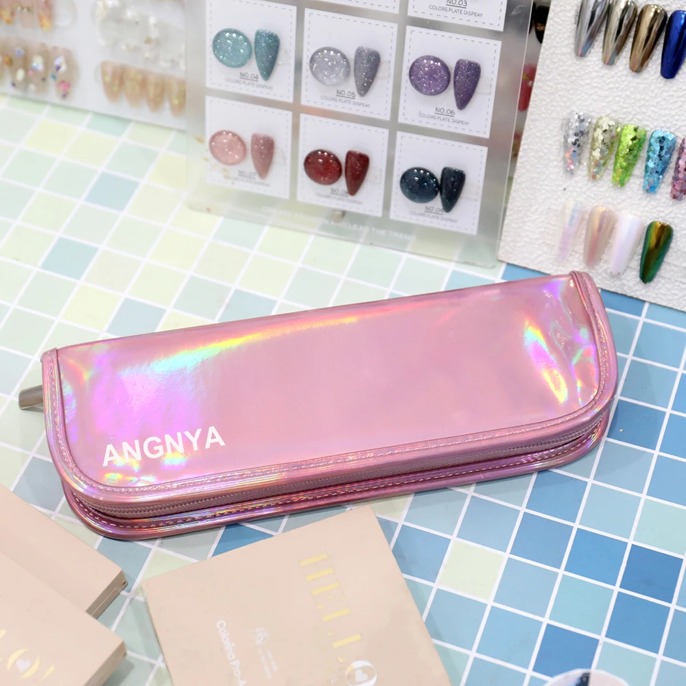 2023 Private Label Leather Bag Pink Makeup Cosmetic Tool Container Pen Stand Case Nail Brush Bag Holder Brush Cases