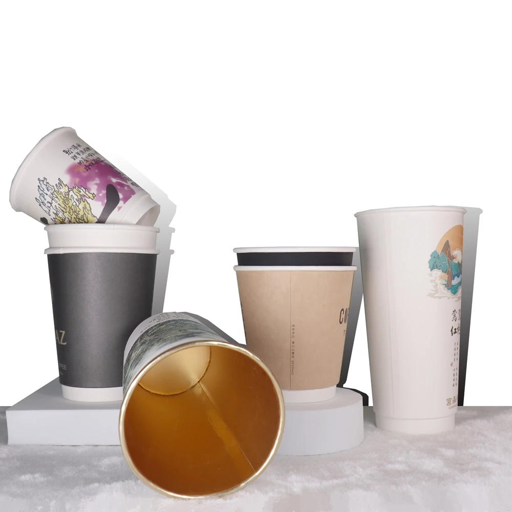Custom printed disposable milk tea coffee cups with lids disposable party paper cups with lids