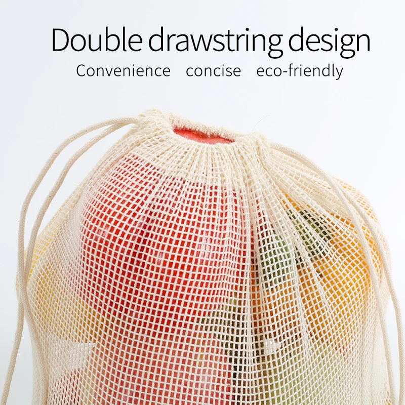 
Reliable quality eco friendly organic cotton mesh net bag Vegetable fruit drawstring bag 
